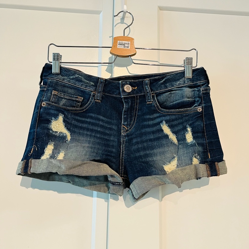 Express 0 Blue Distressed Jean Shorts
